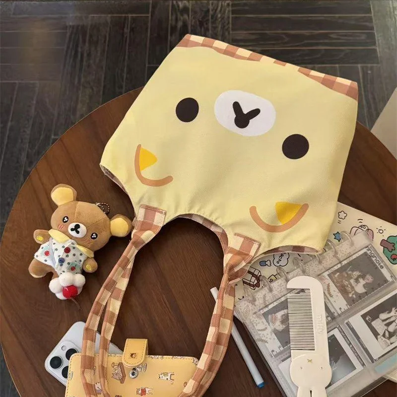 2025 New Model Rilakkuma Cute Cartoon Illustration Cute Canvas Bag One Shoulder Large Capacity Commute Leisure Student Cloth Bag