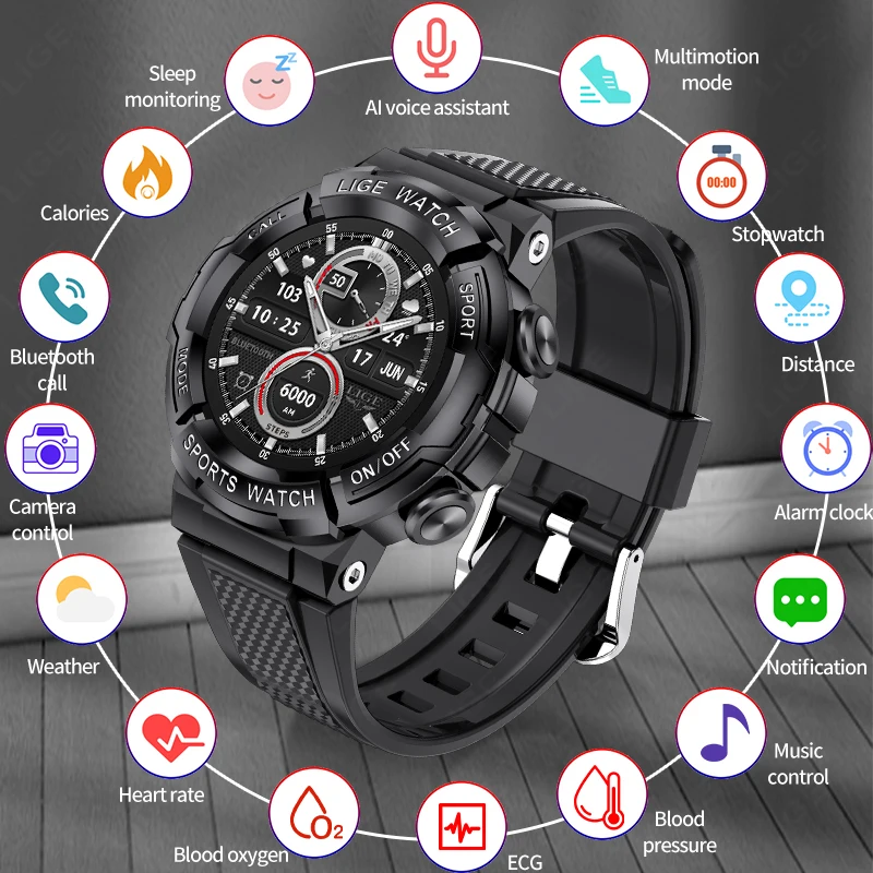 

LIGE 2023 New Men Smart Watch Bluetooth Call Reminder Full Touch Bracelet Waterproof Heart Rate Sport Smartwatch For Android iOS