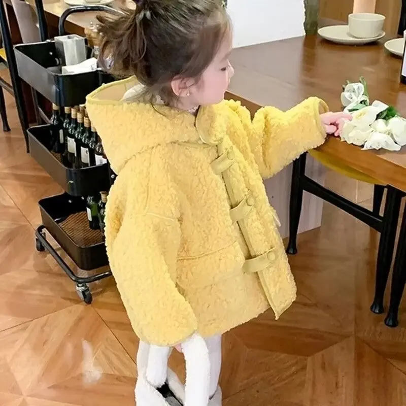 Korean Girl's Woolen Coat Super Cute Casual  Coat 2024 Autumn And Winter New Baby Loose Coat 3 5 7 9Y