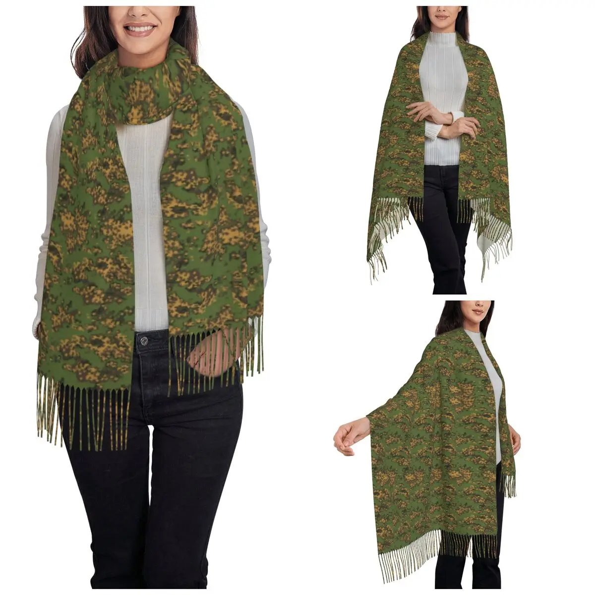 Russian Woodland Camouflage Scarf for Womens Winter Fall Shawl Wrap Camo Long Large Shawl Scarf Ladies