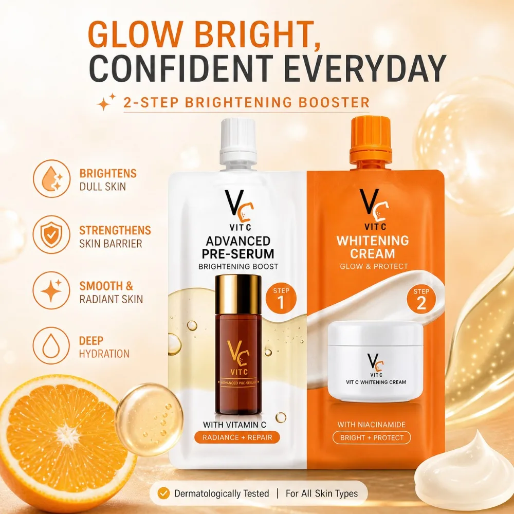 Vit C Skin Repair 100 2-Step Set Acne Pre-Serum & Whitening Cream Dark Spot Remover Fade Acne Scars Freckles Brightening