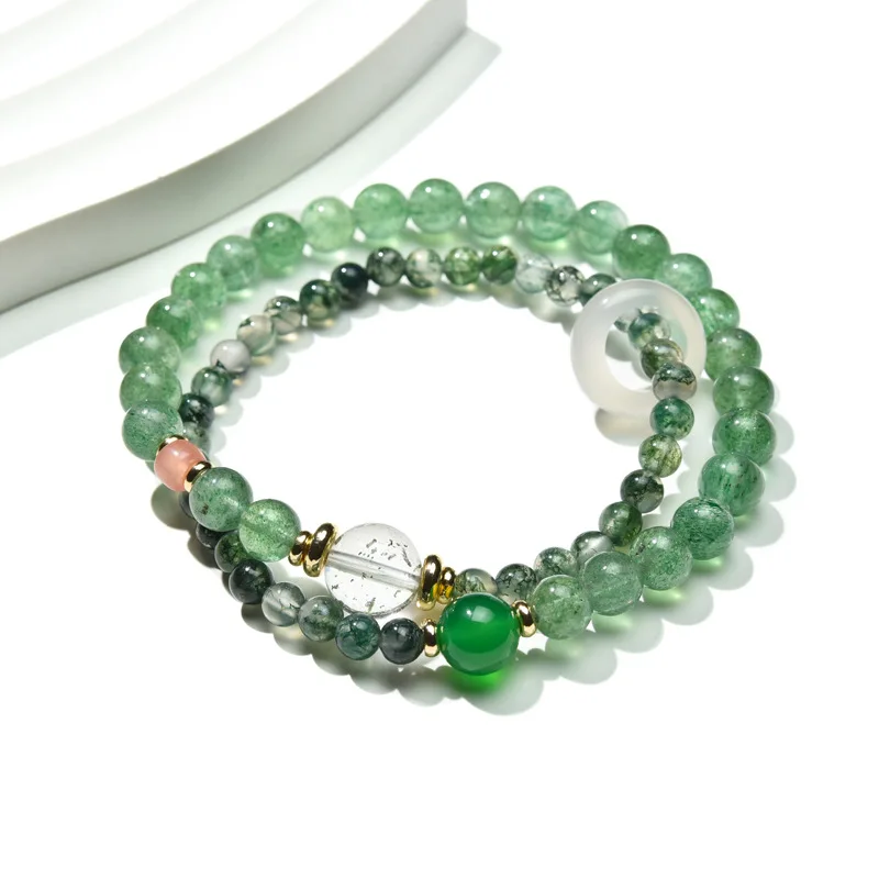 Multi Loop Aquamarine Agate Yellow Pagoda Crystal Bracelet Green Strawberry Crystal Beaded Bracelet Wealth Attracting Model