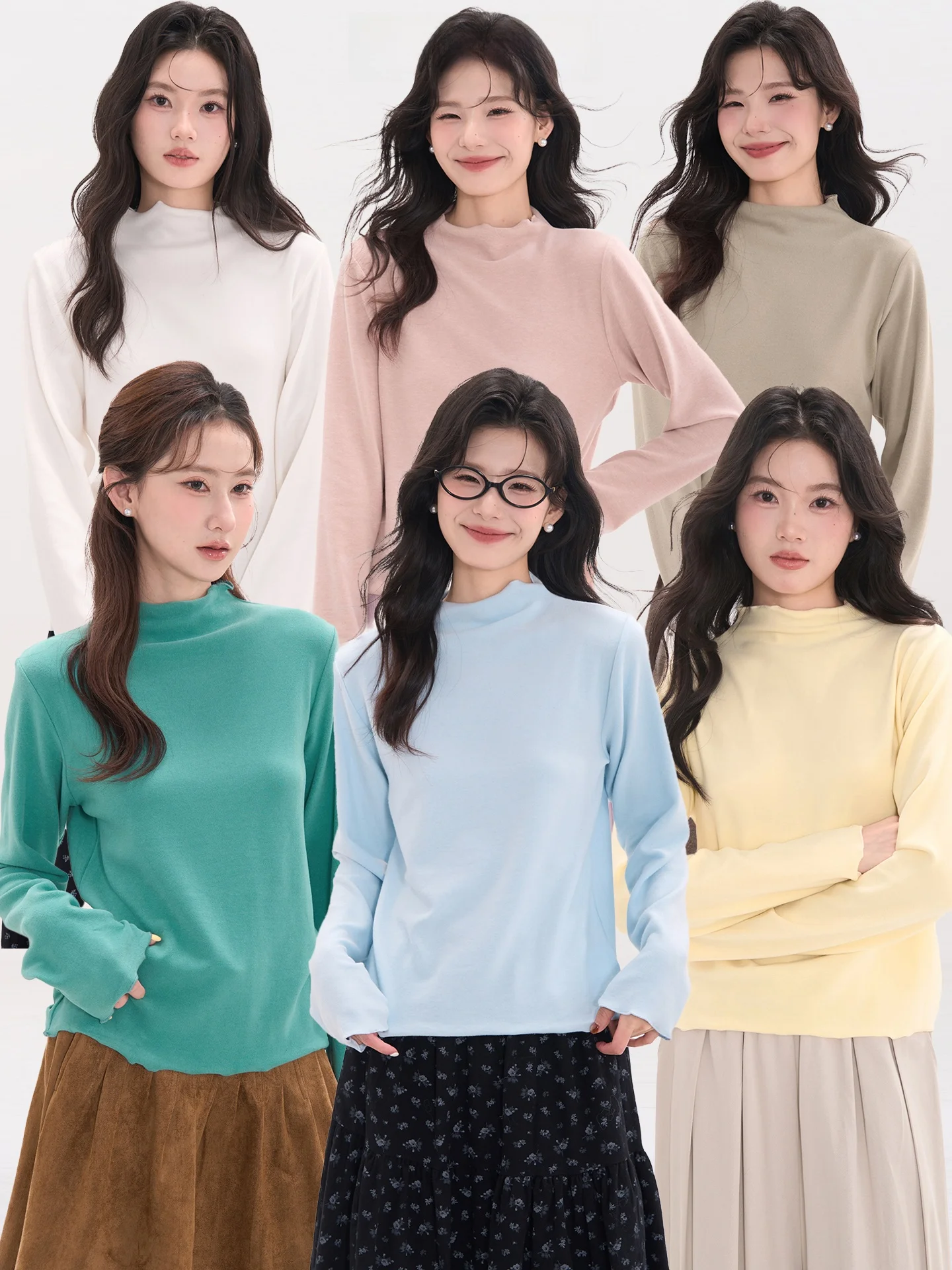 

Heme Thiened f-high Collar Camere-like Base irt Women's Autumn Winter T-irt Casual Sle Fitting Version Long Sve