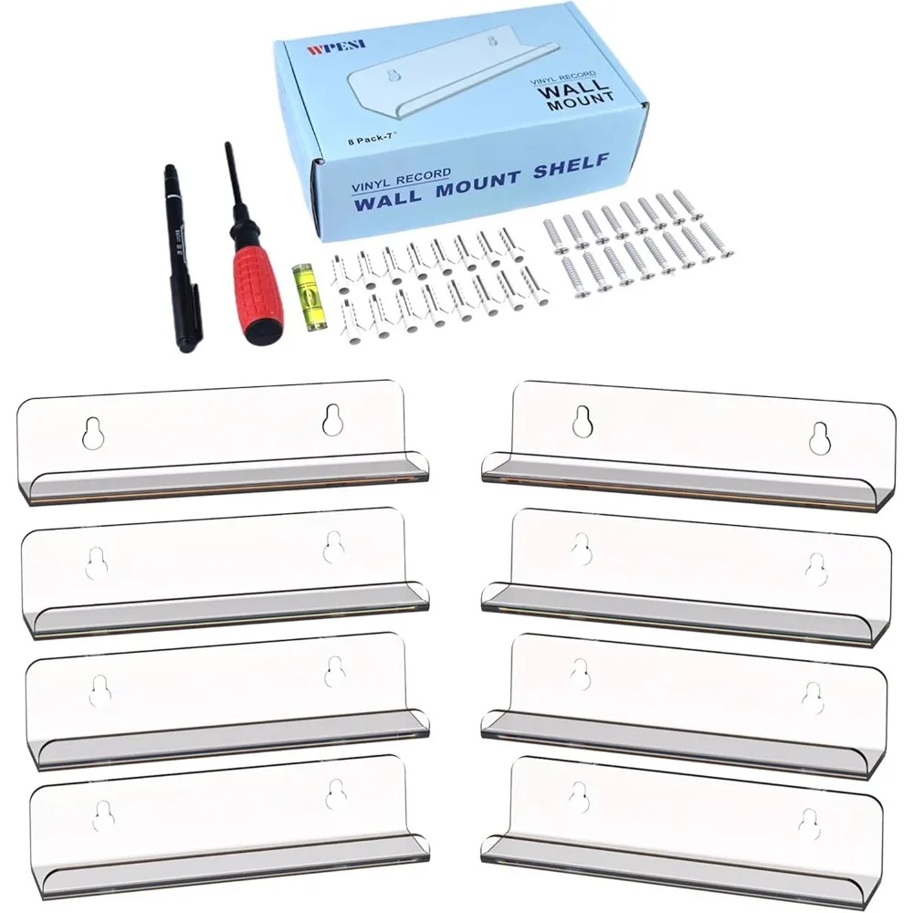 

Vinyl Record Shelf Wall Mount 8Pack,7 Inch Acrylic Record Shelf,Record Wall Display, Vinyl Record Holder CD Rack,8 Pack(Clear)