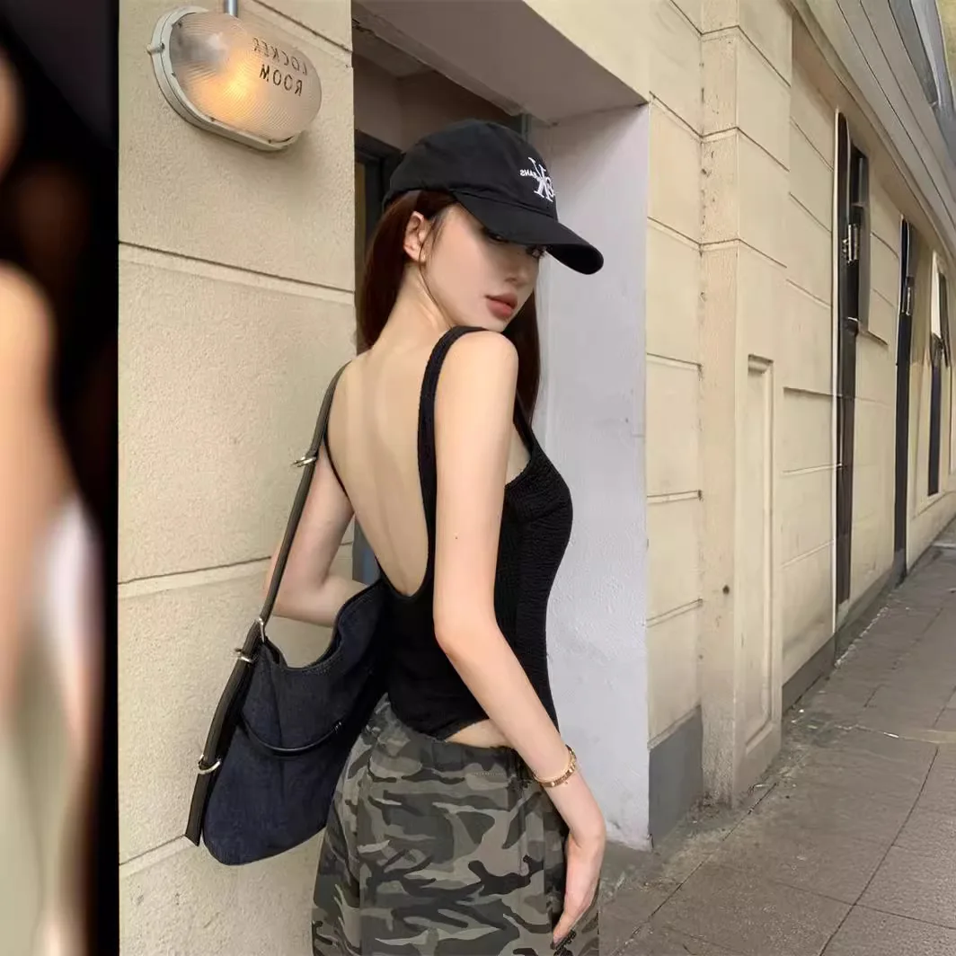 

Women's Casual Black Ribbed Crop Top Sleeveless Basic Layering Top