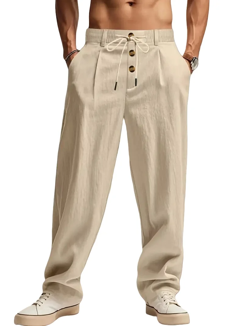 Neue Herrenhose aus Baumwolle und Leinen, Lässige Atmungsaktive Hose, Modische Street-Sport-Hose, Strand- und Outdoor-Loose-Fit-Hose – Detail 4