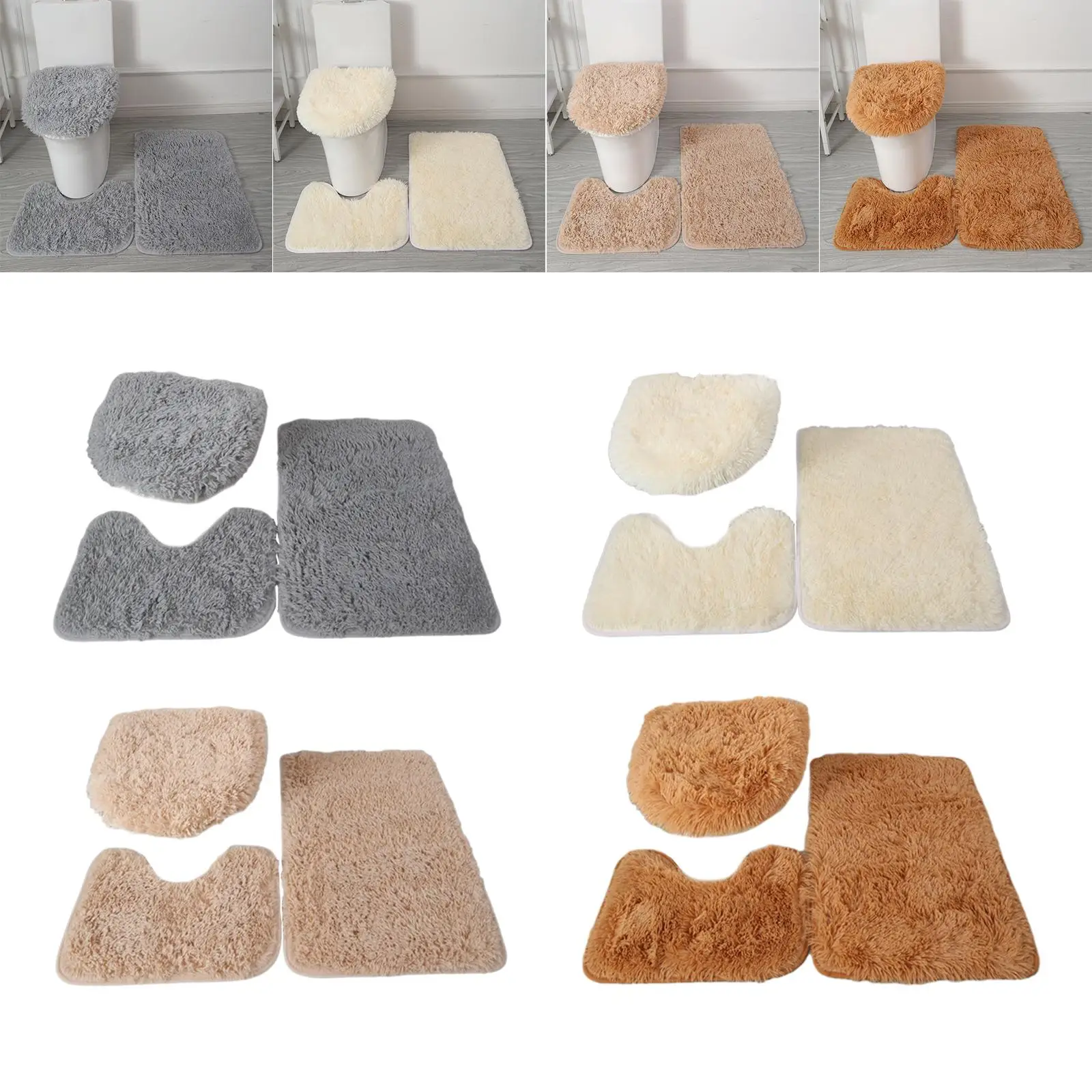 Bath Mats Rug Set 3 Pieces Anti Slip Quick Dry Plush Bathroom Rug with U Shape Toilet Lid Cover for Hotel Home