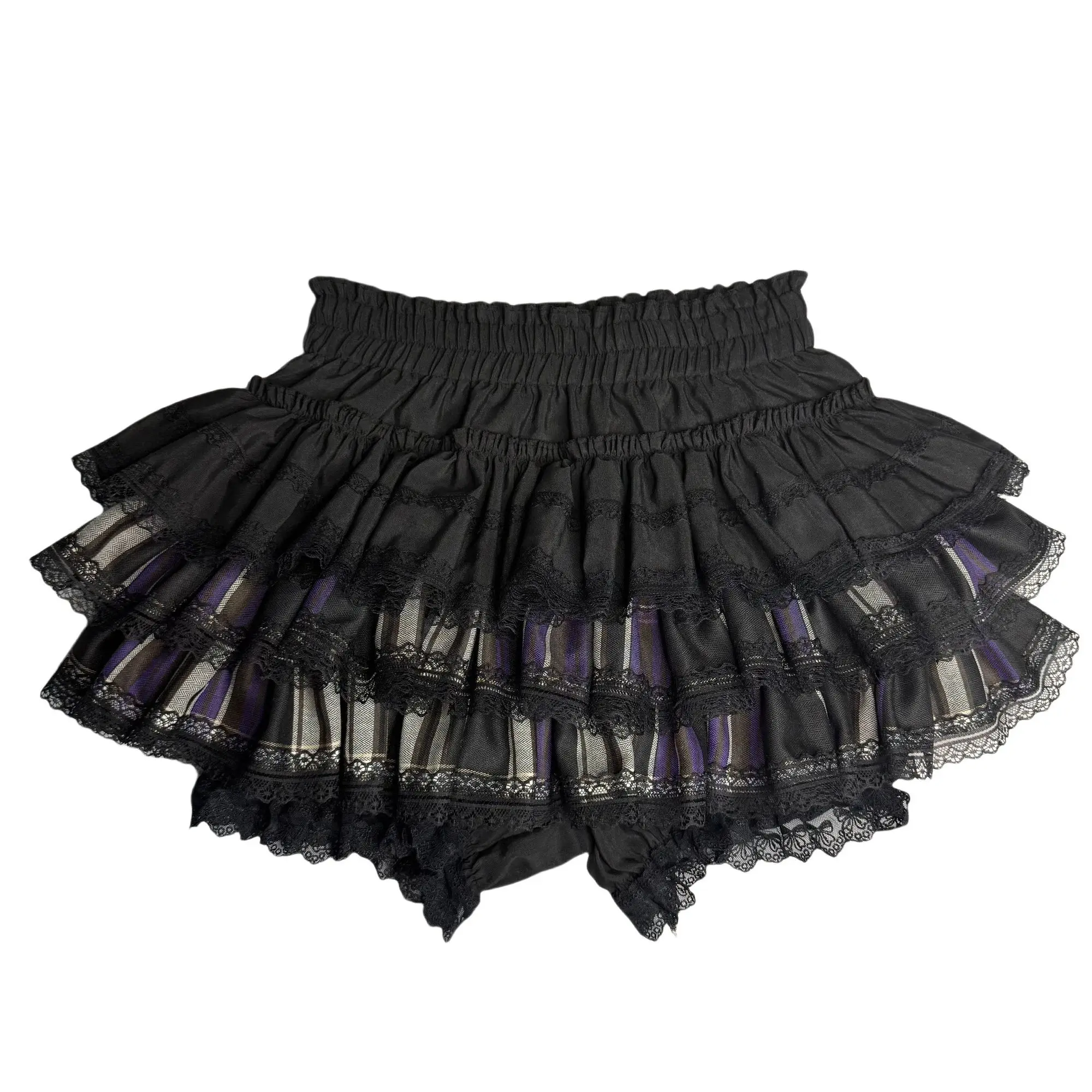 NONSAR Punk Gothic Mini Skirts Women Harajuku Vintage Y2k Grunge Red Plaid Lace Puffy Pleated Skirt Japanese Lolita Streetwear