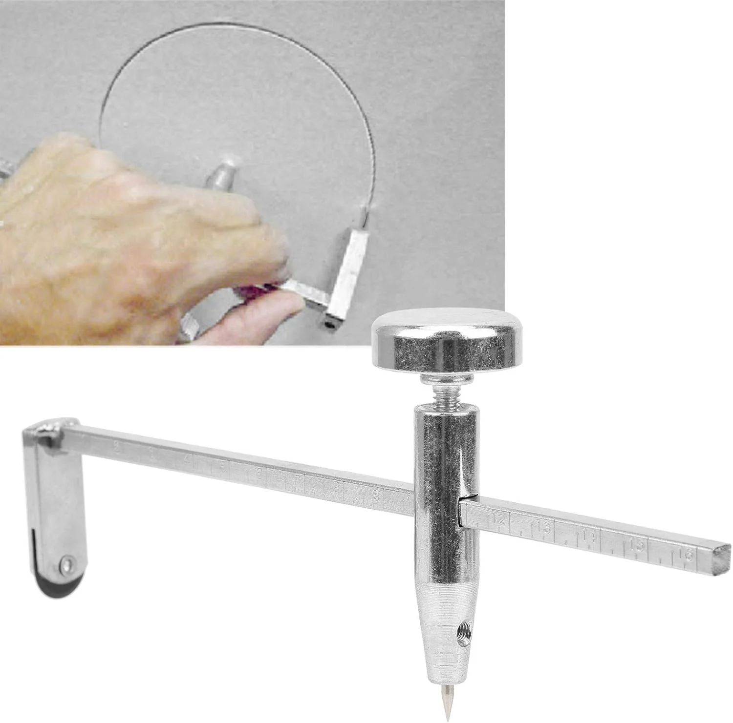 Drywall Round Hole Cutter, Silver, Adjustable Pivot Point, Hand Tool for Cutting Circular Holes in Drywall