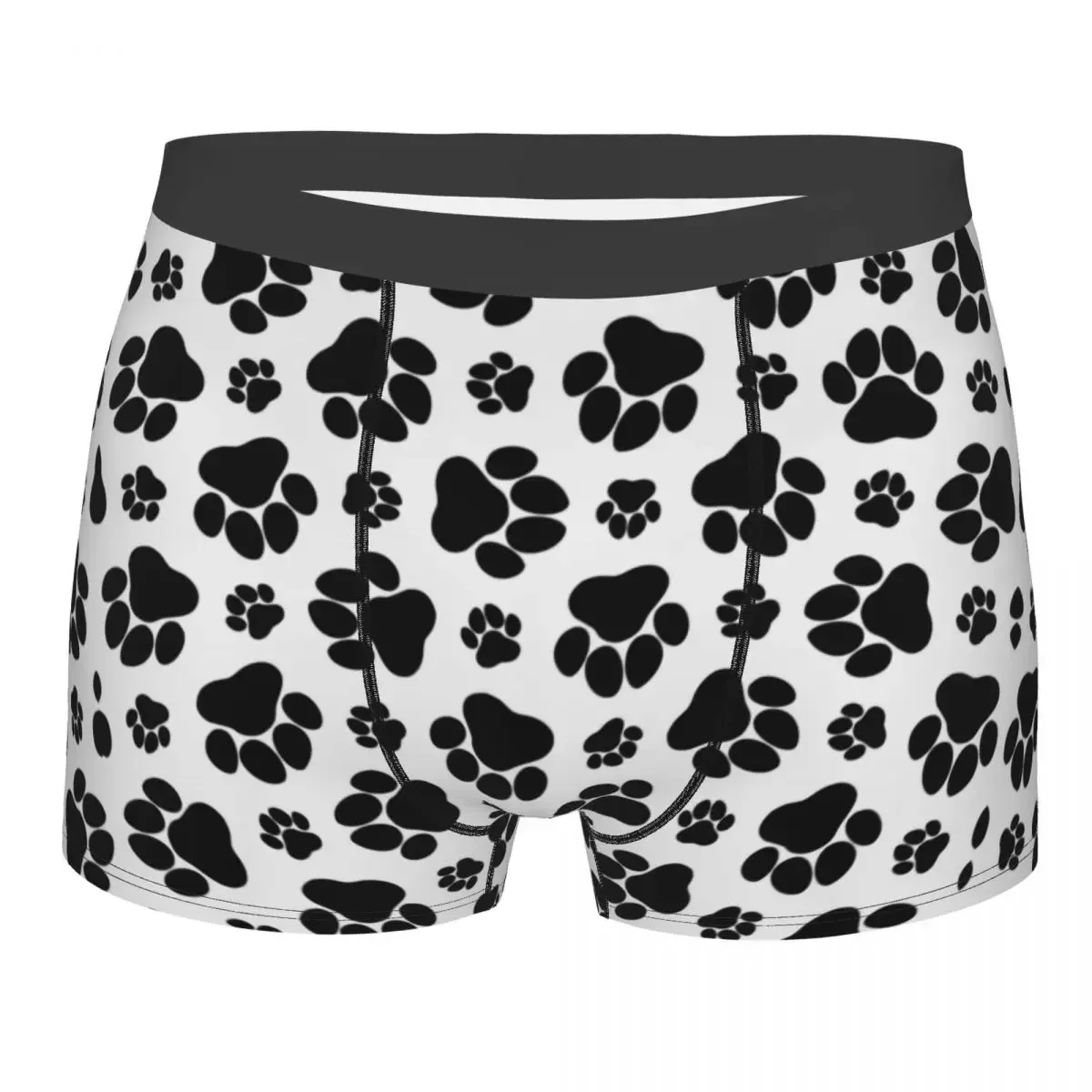 Custom Male Cool Pet Dog Black Paw Pattern Men Underwear Boxer Briefs Stretch Shorts Panties Underpants