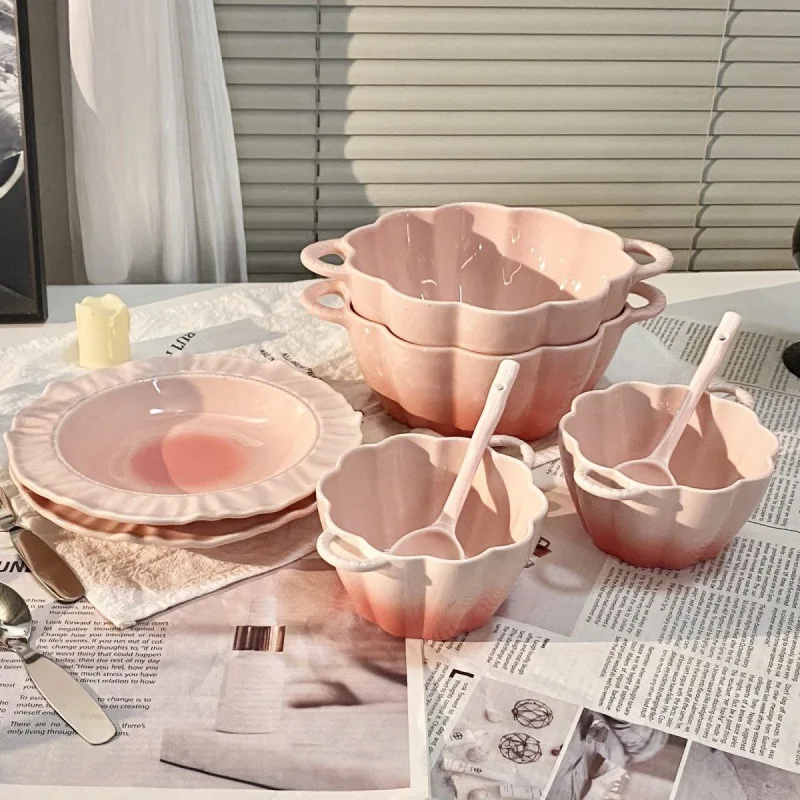 

Ceramic underglaze color, binaural ins wind soup bowl instant noodle bowl