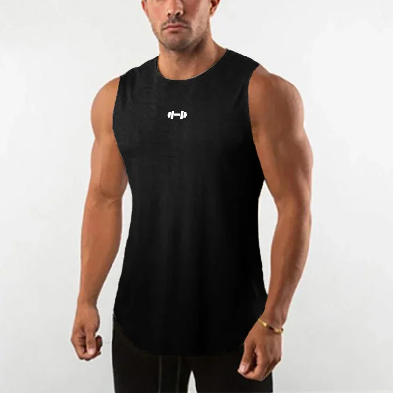 Dumbbell Summer Mesh Gym Vest Mens Bodybuilding Clothing Fitness Tank Tops Workout Sleeveless Shirts Running Stringer Singlets