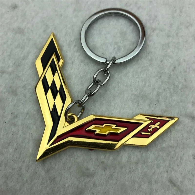 3D Metal Car Styling Keyring for Chevrolet Logo Corvette Emblem Keychain Creative Double-sided Logo Key Chain Auto Decoration