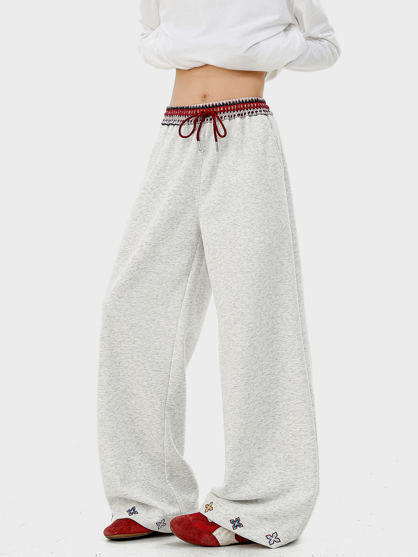 

Trendy Retro American Color Blo Dstring Elastic Sports Sweatpants Men Loose Wide Leg Versatile Casual Pants