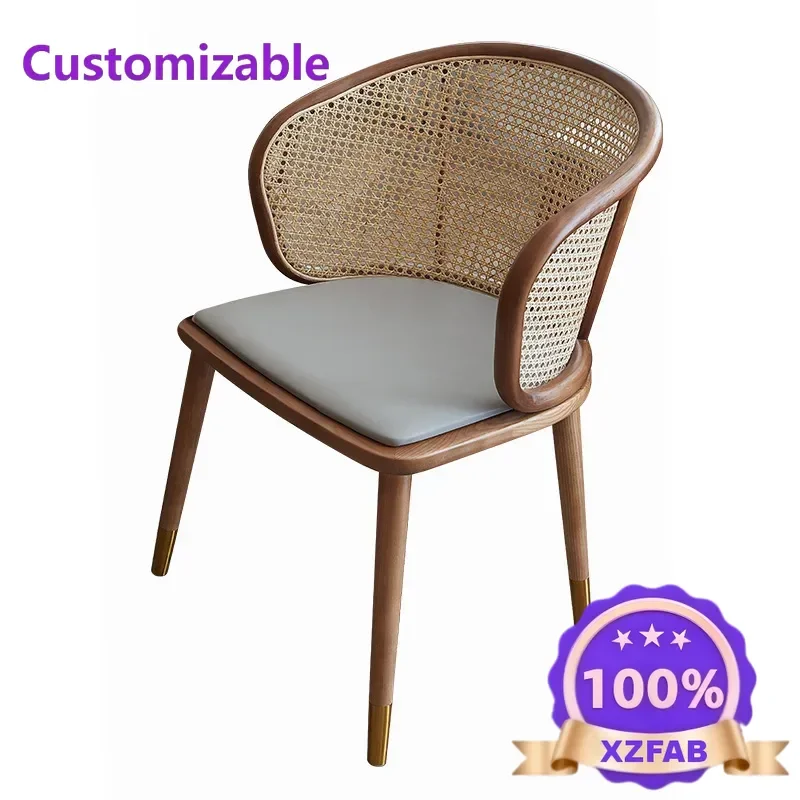 Factory Direct 2026 Nordic rattan dining chair home restaurant modern minimalist wabi-sabi retro solid wood rattan chair backres