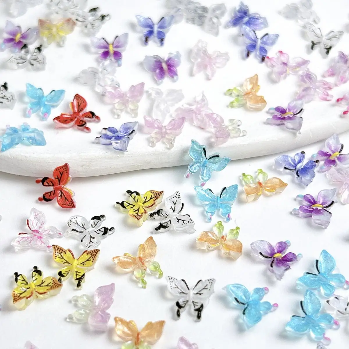 Abalorios para uñas de mariposa multicolor con gradiente de resina 3D, accesorios de decoración para uñas, suministros para manualidades DIY
