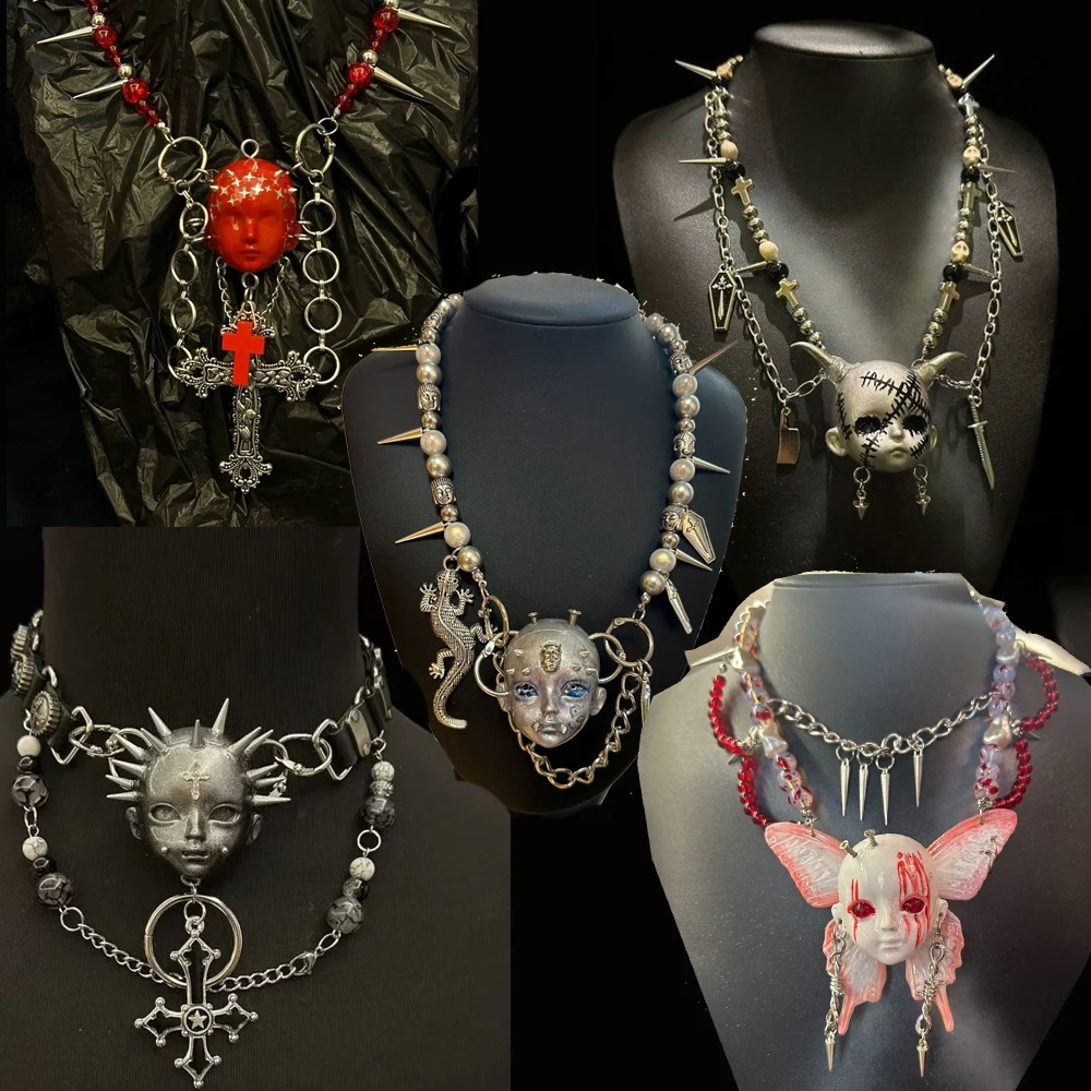 

Blacking series, black high-end fringe subculture punk gothic personality cross combination long chain