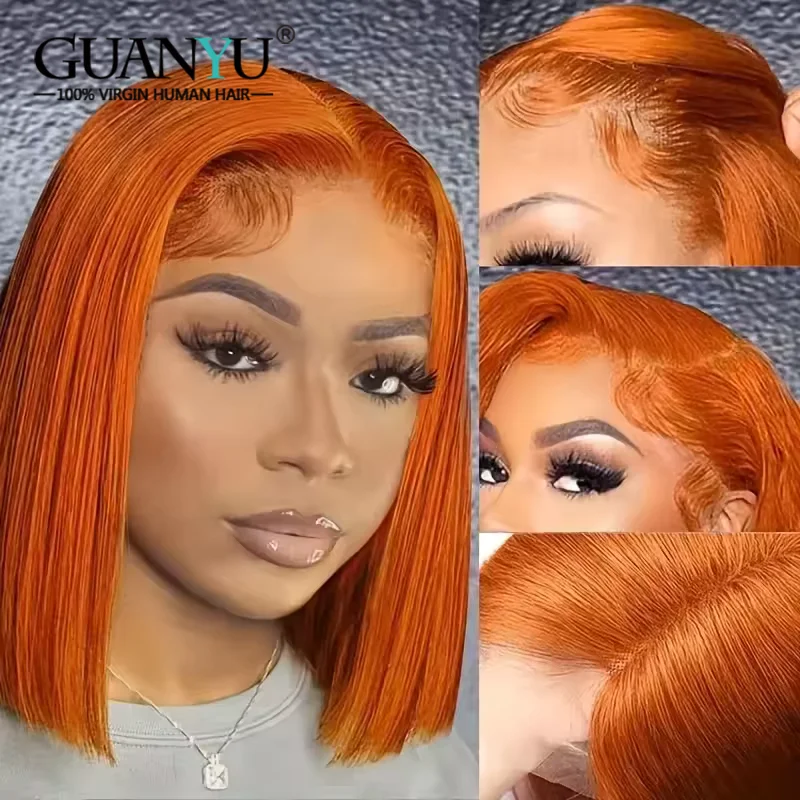 

Ginger Orange Short Bob Lace Front Wigs 100% Brazilian Straight Human Hair Wigs For Women Ombre Colored Remy Hair Closure Wigs