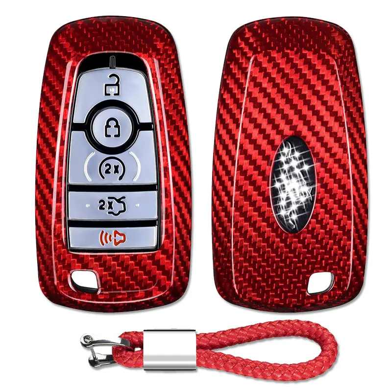 For Ford F150 Key Fob Cover 2024 Carbon Fiber Key Shell for Ford Maverick Mustang Edge Explorer Escape Smart Key Accessories