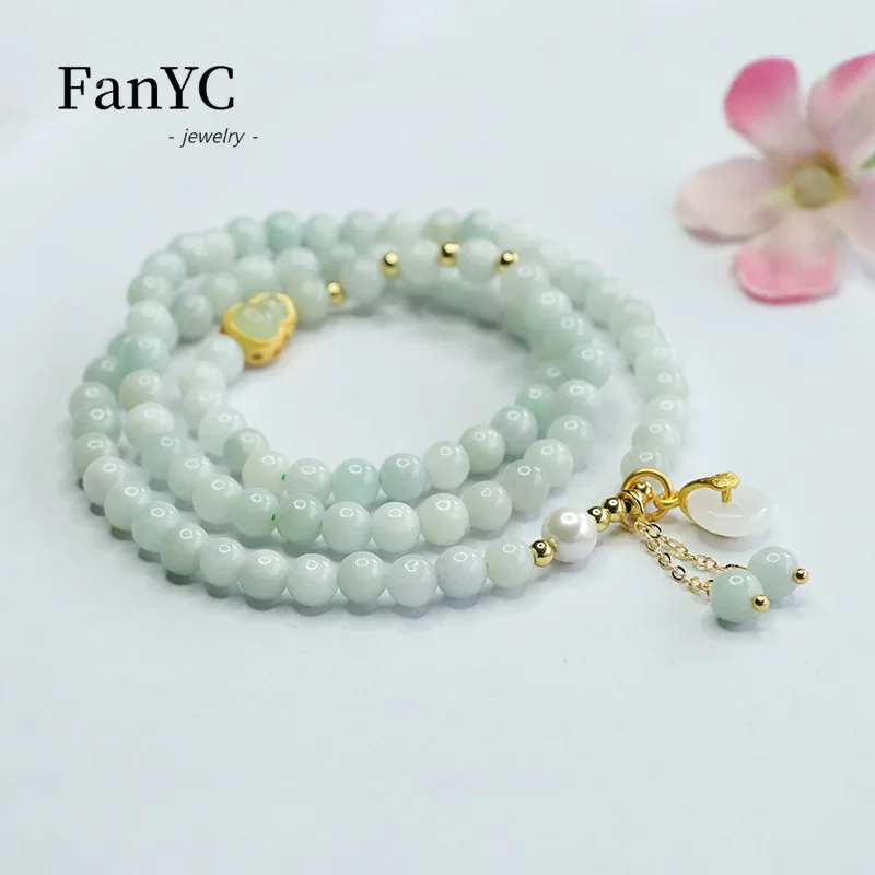 Natural Myanmar Jadeite Round Bead Gourd String DIY Multi Loop Bracelet Necklace Ladies Fashion Jewellery