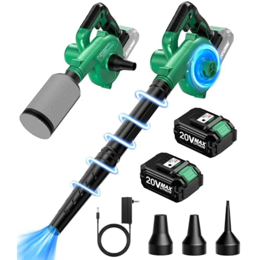 

Cordless Leaf Blower Vacuum Combo 3 Nozzles 3 Modes for Inflation Deflation 20000RPM 150MPH Variable High Speed 20Inch Extended