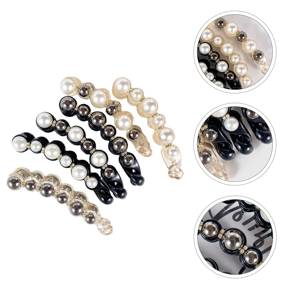 

6 Pcs Pearl Banana Acrylic Hair Catch Vintage Ponytail Claws Elegant Plastic Jaw Clips For Ladies Girls High Standard Material