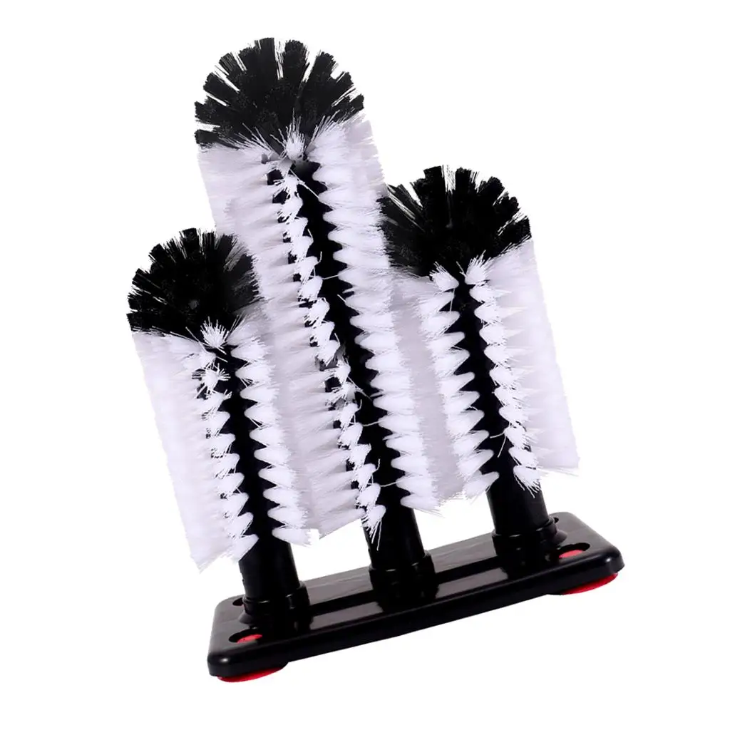 Triple Brush Glass Cleaning Washer Plastic Cup Cleaner Tool Suction Base for Bar Cafe Restaurant