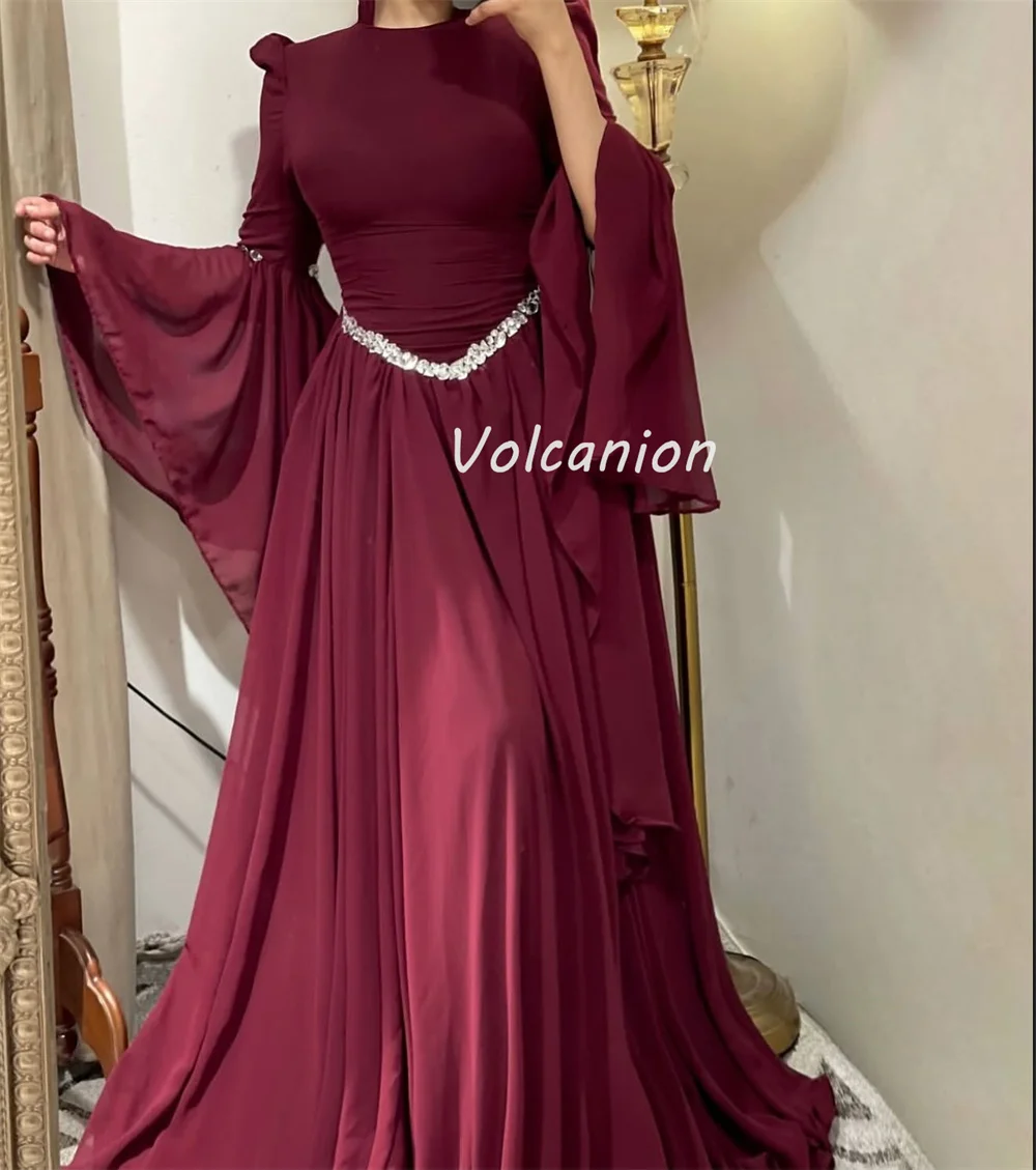 Customized High Quality Retro Chiffon Draped Rhinestone A-line O-Neck Long Dresses Bespoke Occasion Dresses Modern Style Classic