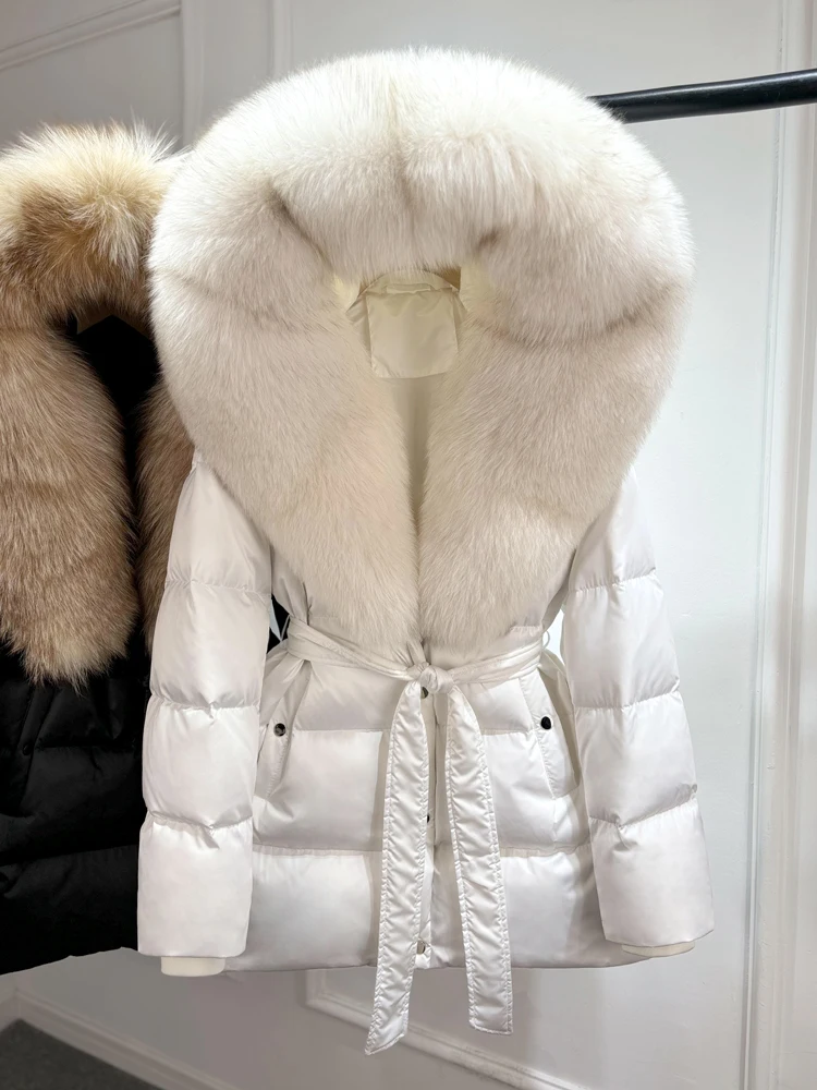 Lagabogy 2025 Top Quality Winter White Goose Down Jacket Women Coat Natural Silver Fox Fur Hooded Thick Female Waterproof Parkas