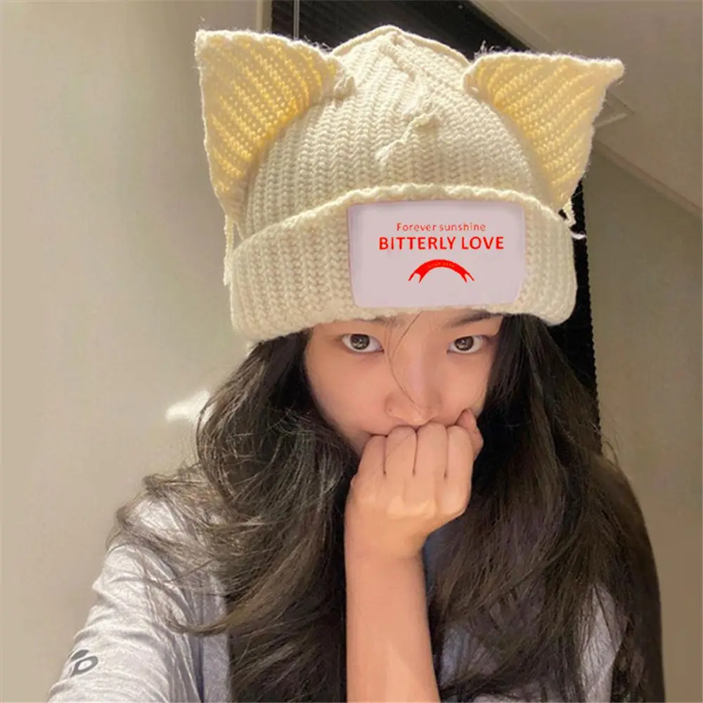 Cute Cartoon Cat Ear Knitted Hat Fashionable Couple Knit Piglet Hat Autumn Winter Warm Comfortable Hat