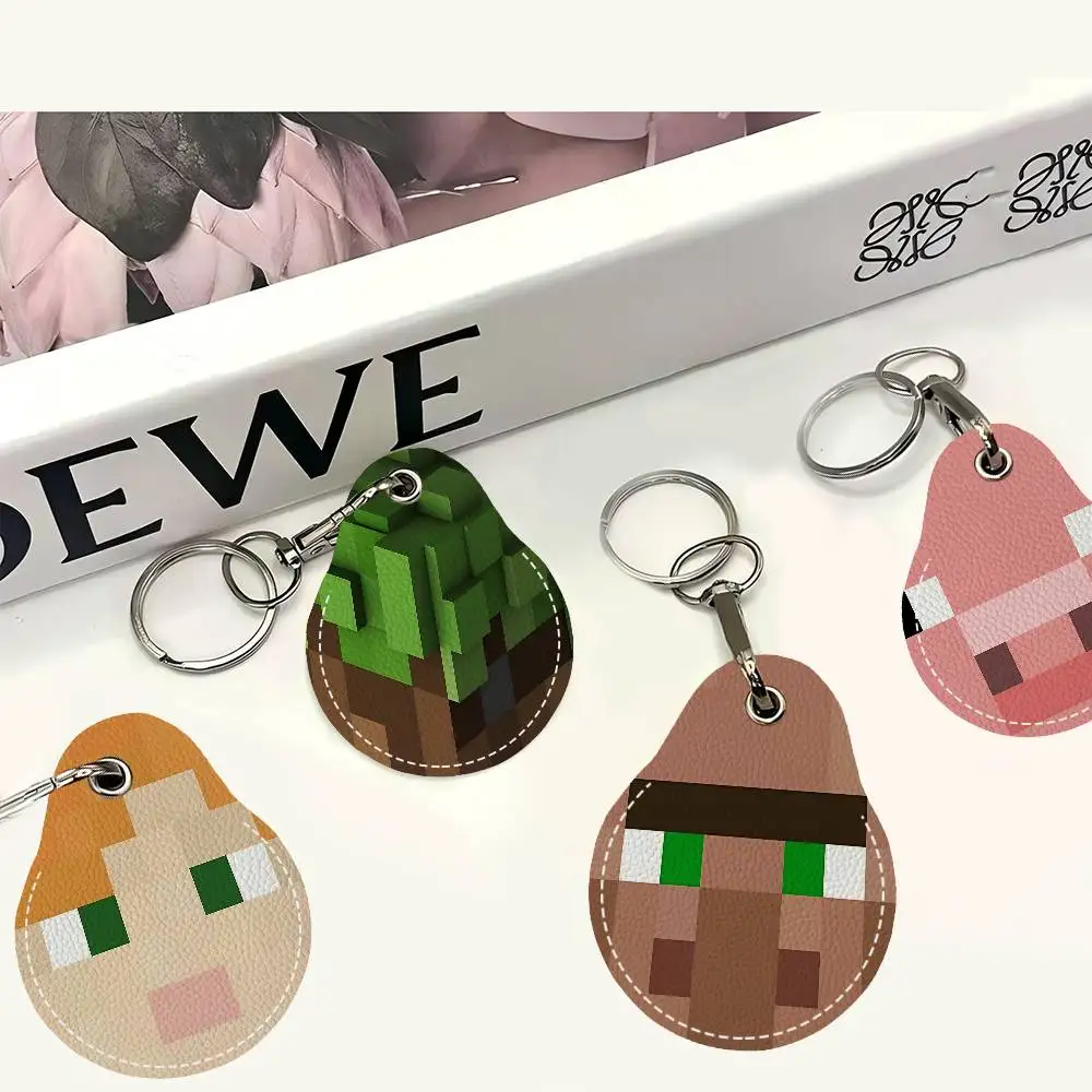 Mosaic pixel PU Access Case Anti-lost Anti-fall Card Holder Keychain Accessories Fingerprint-proof Key Tag Ring