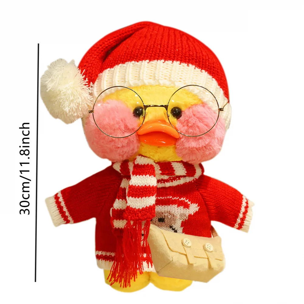 30Cm natale anatra gialla peluche peluche morbido con cappello carino e occhiali Hugglable natale anatroccolo regali per bambini