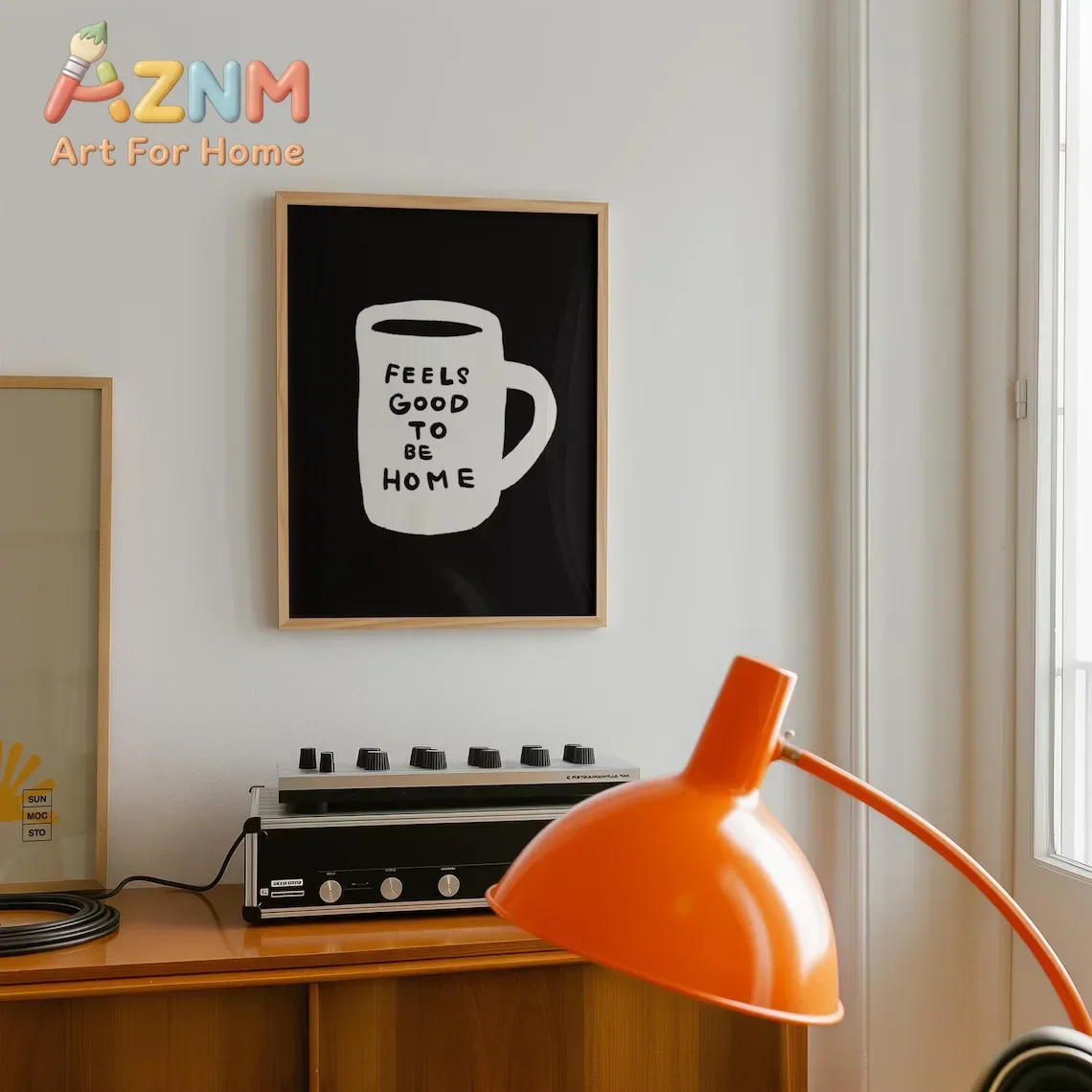 AZNM Feels Good To Be Home Coffee Mug Canvas Wall Art Minimalist Black Background Text Print Frameless Poster for Kitchen Home D
