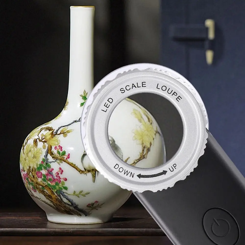 

30X Handheld Magnifying Glass Double Lens Deformability Jewelry Appraisal Tool Three Lighting Modes High Definition Reading Tool