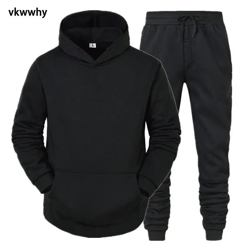 Men\'s Hoodie Pants 2 Piece Suit Winter Jogging Tracksuit Woman Oversized Sets Fleece Sweatshirt Pullover Clothing Blue 2022 New