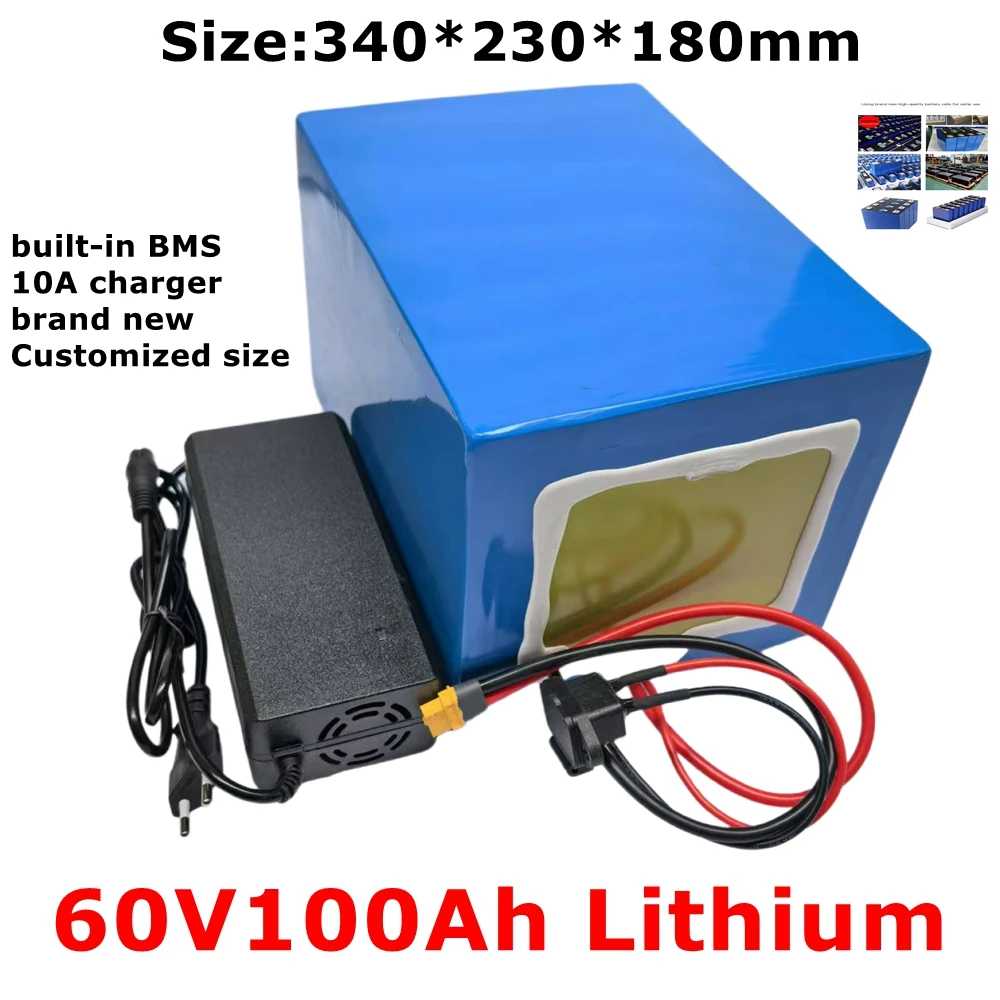 LT-Batterie lithium-ion 60V, 100Ah avec BMS, pour scooter 6kW, 9kW, AGV, charger 10A inclus