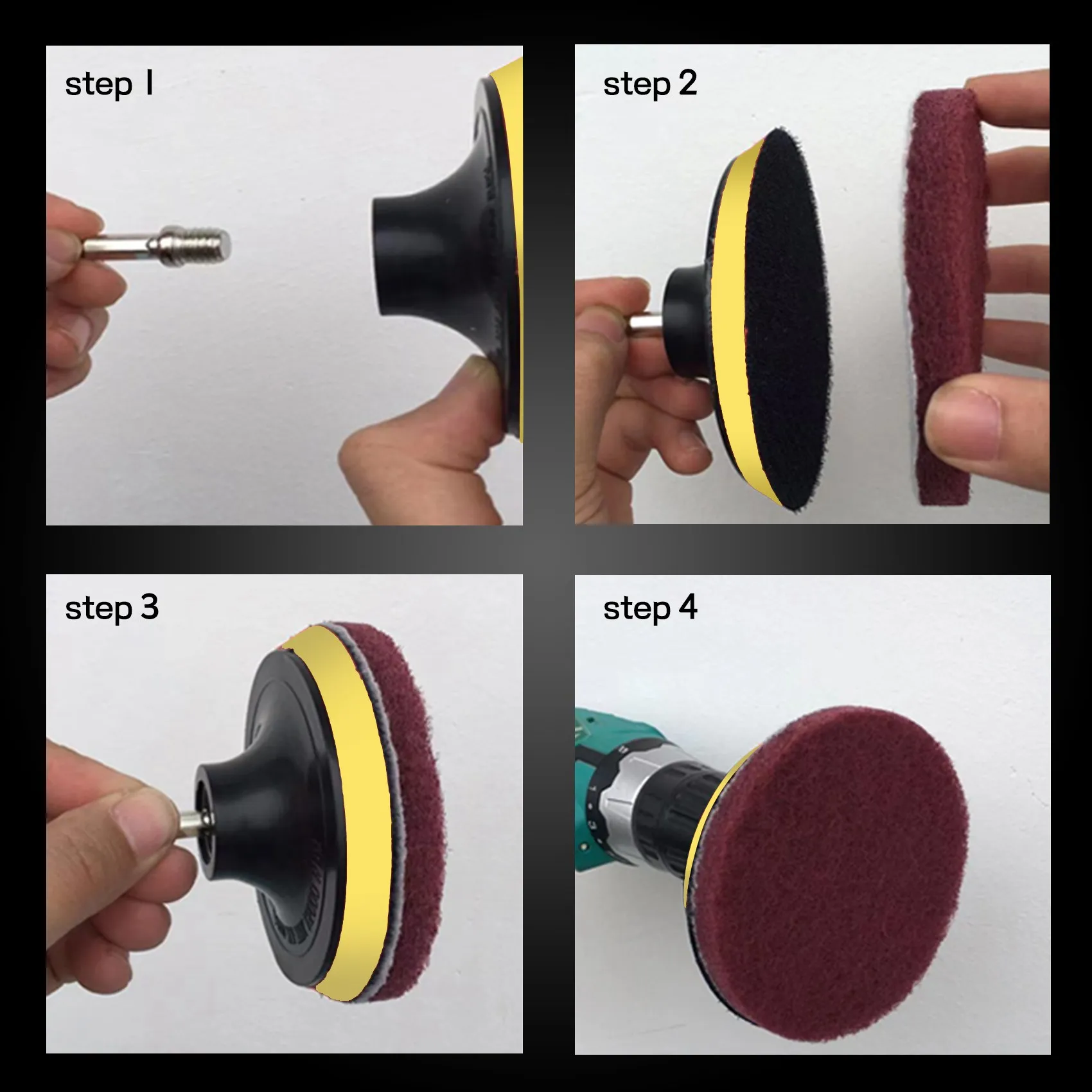 16Pcs 4 Inch Drill Power Brush Tile Scrubber Scouring Pad Cleaning Kit with 4 Inch Disc Pad Holder 3 Different