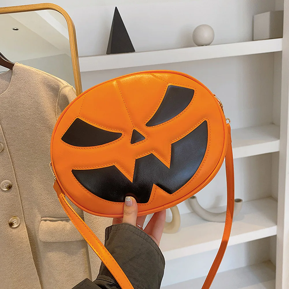 

Shoulder Bag for Women Men Pumpkin Crossbody Bag PU Leather Adjustable Strap Handbag Zipper Halloween Purse