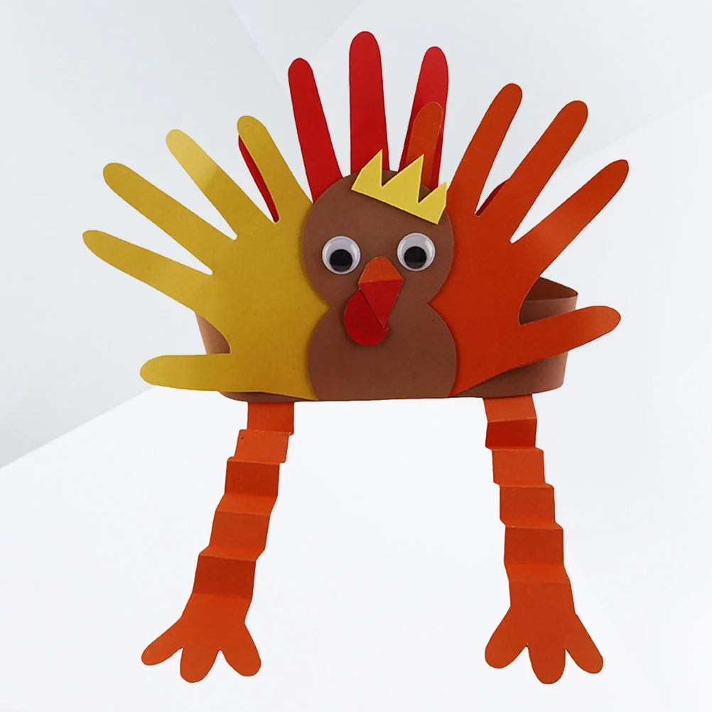 Kids Turkey Hat Educational Accessory Elastic DIY Handmade Craft Thanksgiving Decoration Turkey hat for kids