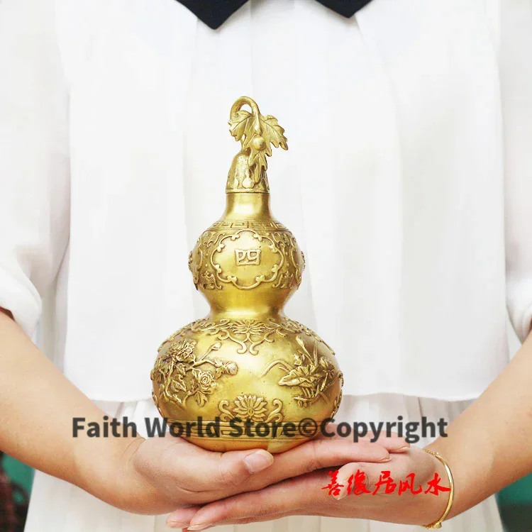 20CM- company shop home TOP efficacious Mascot Talisman bring wealth fortune Chinese FENG SHUI lucky cucurbit gourd brass statue