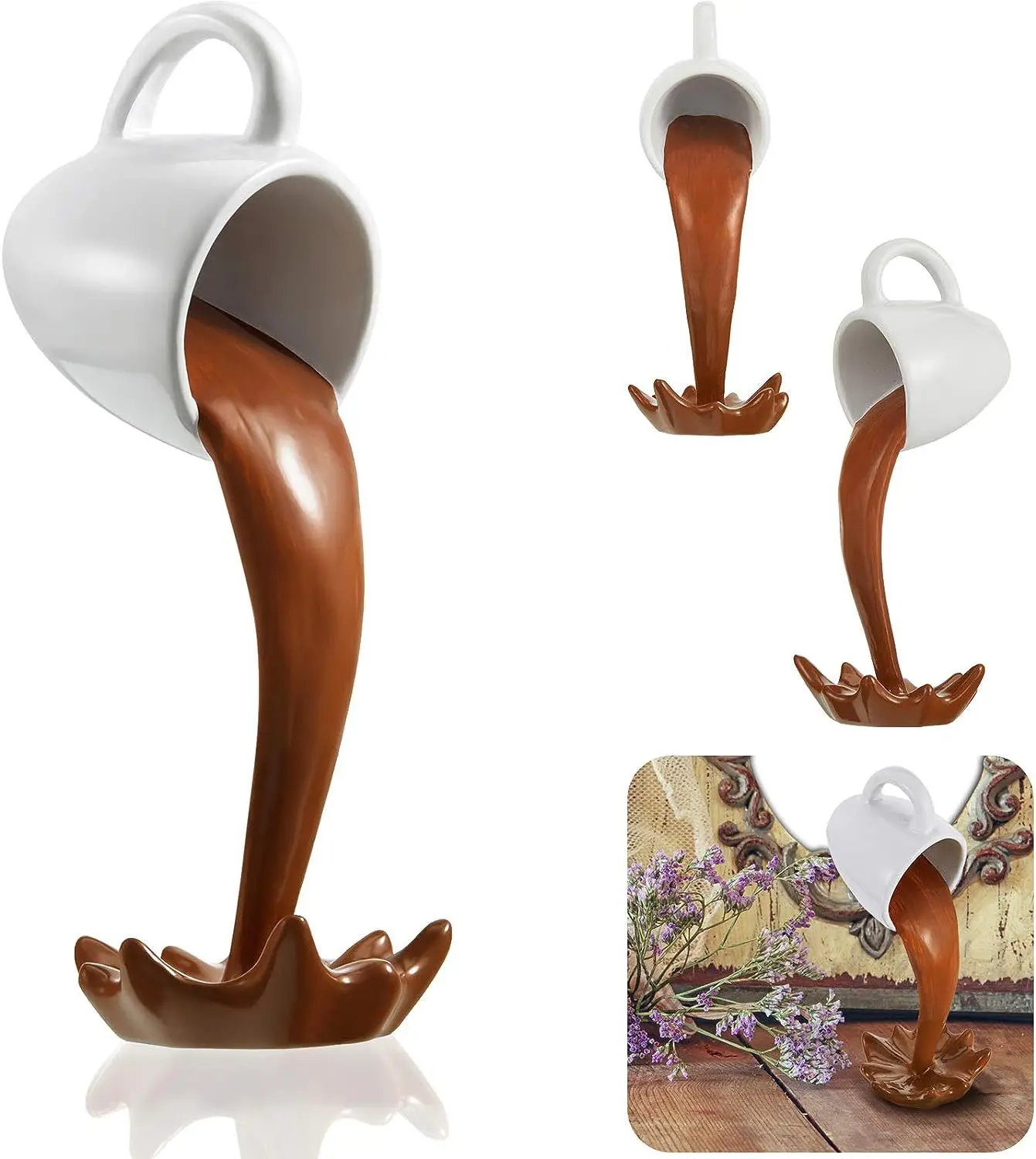 Schwimmende verschüttete Kaffeetasse-Skulptur, Küchendekoration, verschüttete Magie, Ausgießen, Spritzer, kreative Desktop-Dekoration, Heimdekoration