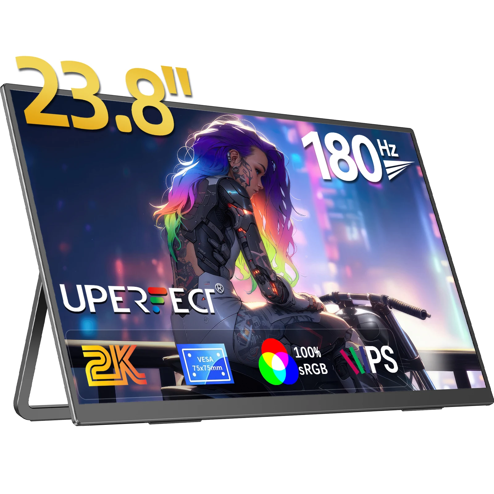 

UPERFECT 23.8"180Hz 2K Portable Gaming Monitor QHD Type-C HDMI Eye Care External Second Screen For PC Laptop With Holder Stand