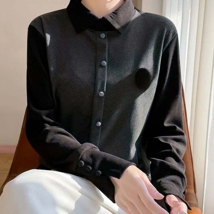 

Autumn Winter Faionable Collared Women's Thermal Knit irt Loose Fit Comfortable Soft Long Sve Base Layer Top