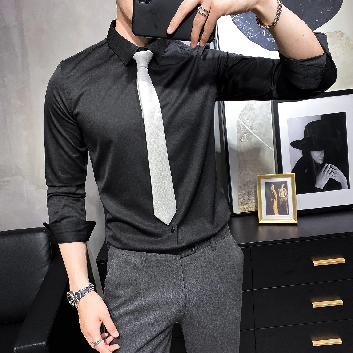 

Korean Fashion Men's Regular Fit Long Sleeve Shirts