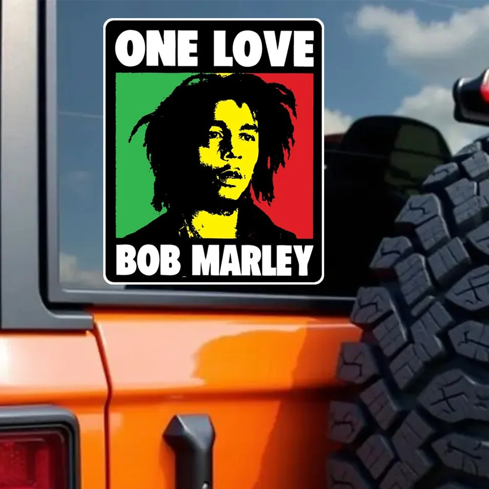 Paquete de 2 calcomanías de vinilo impermeables para coche, Rasta Reggae Music One Love Bob Marley, 11x13cm, para ventanas, parachoques, decoración Exterior