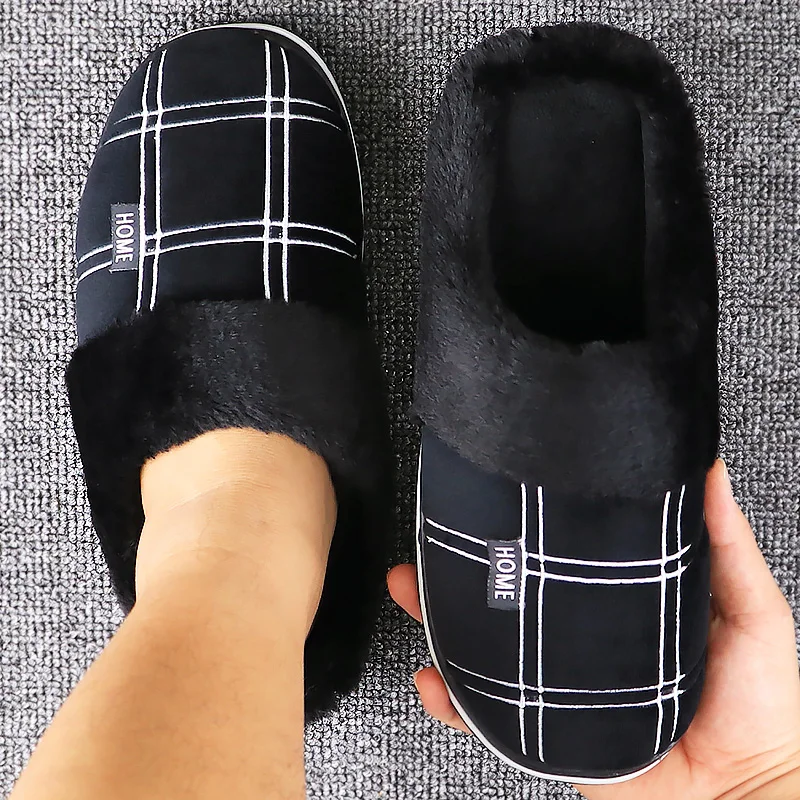 Zapatillas de casa cálidas para hombre, pantuflas de felpa corta de fondo grueso, cómodas y suaves, de interior, talla grande, nuevo estilo, Invierno