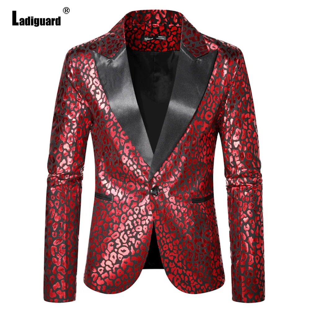 

Ladiguard 2023 Autumn Boho Eleagnt Leopard Print Suit Blazers Men Fashion Party Performance Costume Blazer Mens Patchwork Jacket