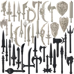 MOC Medieval Weapons Accessories Building Blocks Short Spear Warcraft Sword Lion Heart Shield Bow Knife Trident Mini Bricks Toys