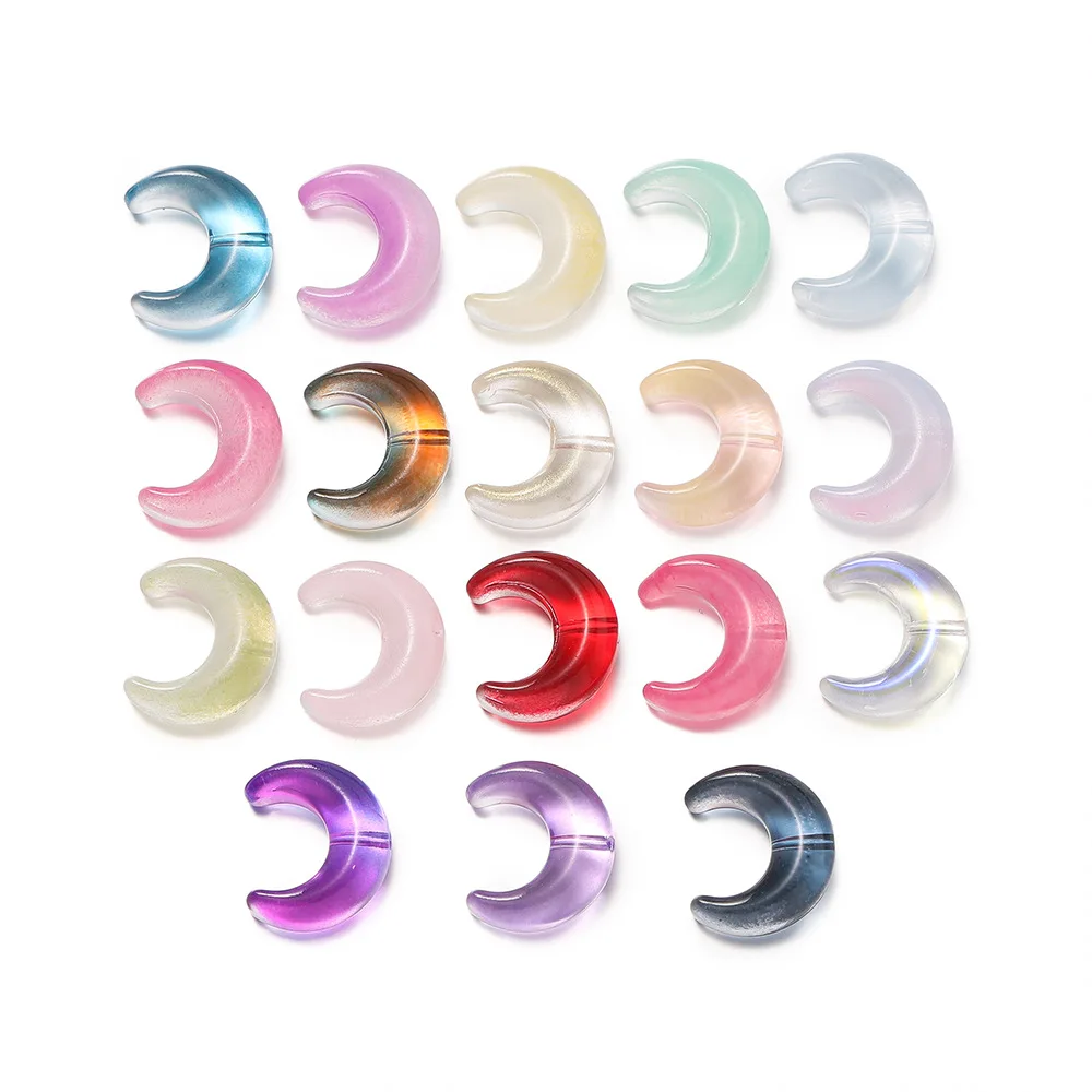 

50pcs/lot Trendy Moon Shape Lampwork Glass Bead Clear Czech Crystal Beads For Charms Bracelets DIY Jewelry Making Supplies