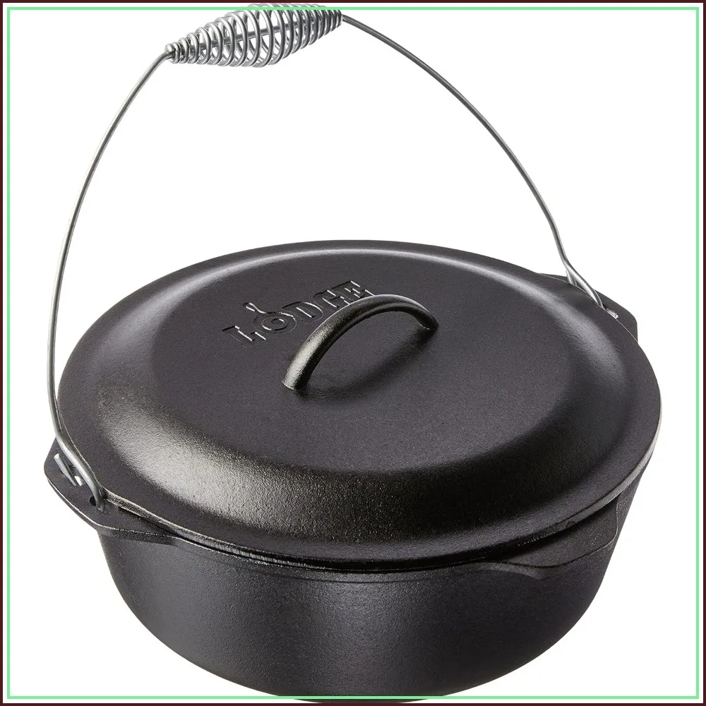 

9 Quart Cast Iron Dutch Oven with Lid - Heavy-Duty Campfire Cooking Pot for Indoor & Outdoor Use, Even Heat Distribution